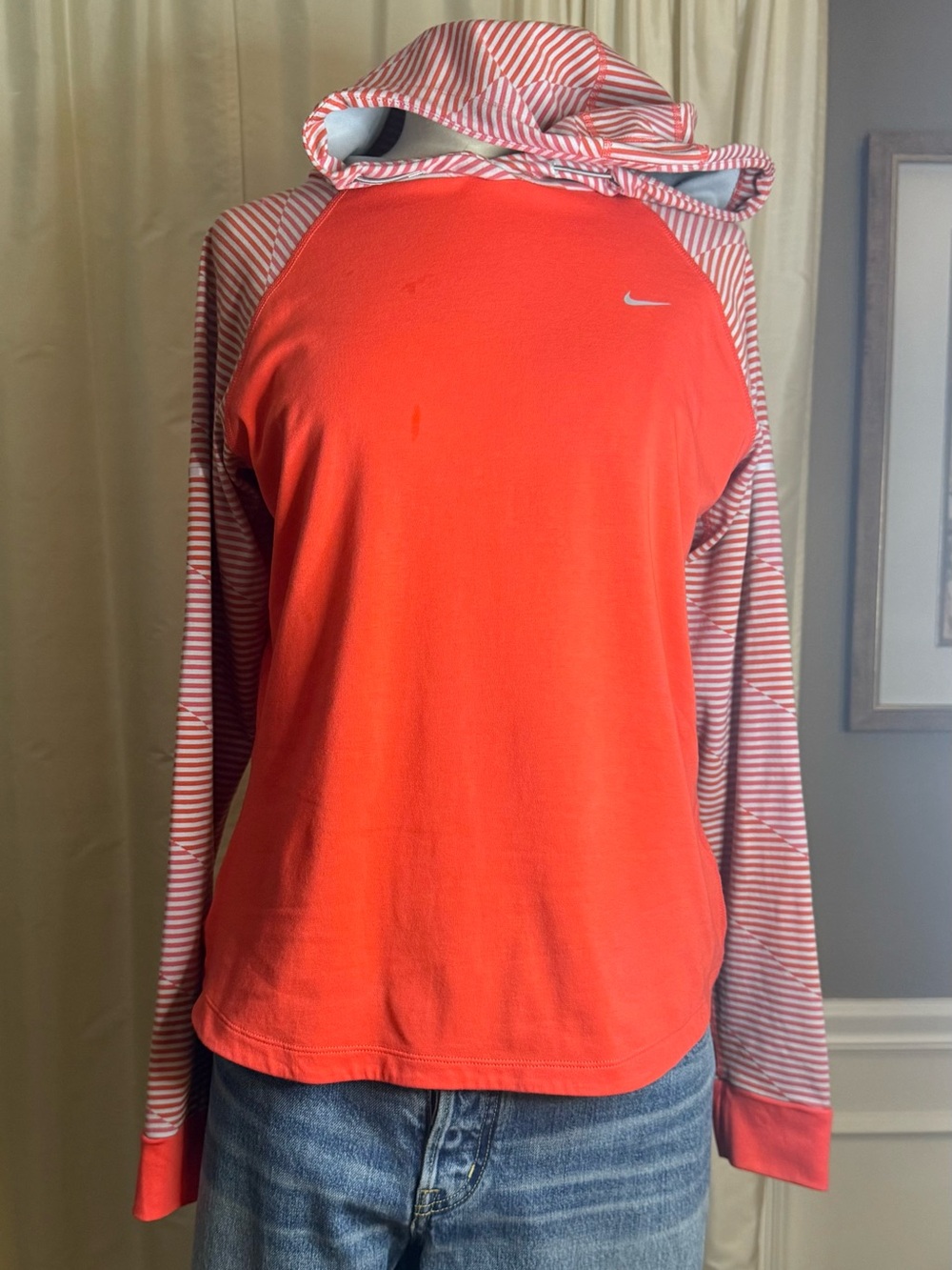 Nike Coral Red Striped Raglan Hoodie